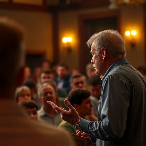 Imagen de un orador contando una historia apasionante a su audiencia, representando el curso de storytelling en oratoria.